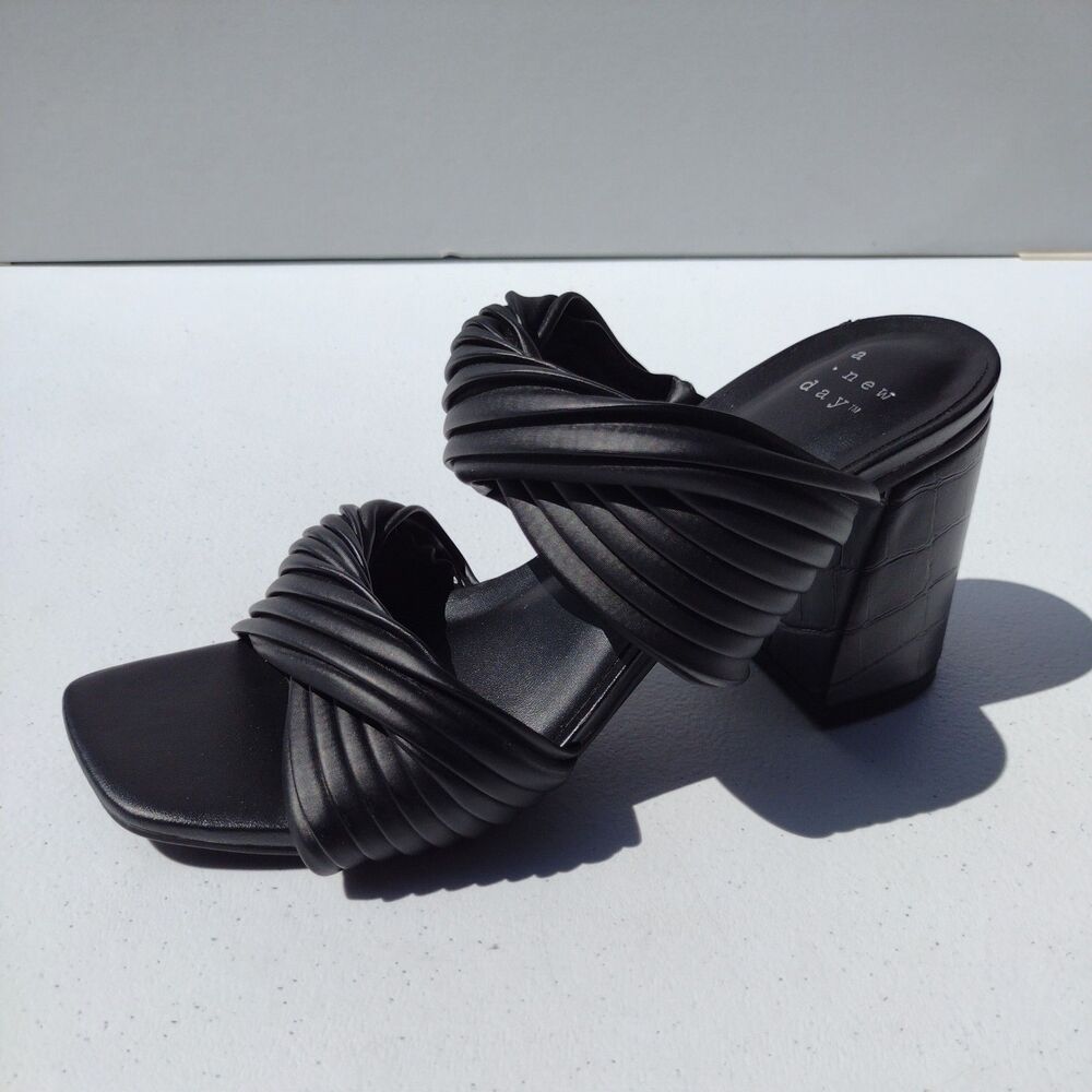 Women’s Size 6.5 Jessa Black Mule Heels - A New Day - Square Toe Slip On NWT